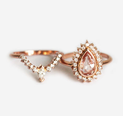 Roségold-Ringset mit birnenförmigem Morganit und Diamant