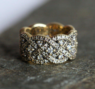 Geflochtener Eternity-Diamant-Hochzeitsring im Vintage-Look