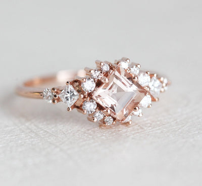 Pfirsich-Morganit-Diamant-Cluster-Ring