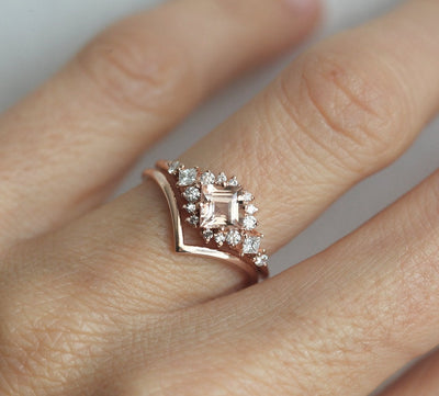 Pfirsich-Morganit-Diamant-Cluster-Ring