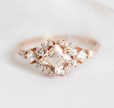 Pfirsich-Morganit-Diamant-Cluster-Ring