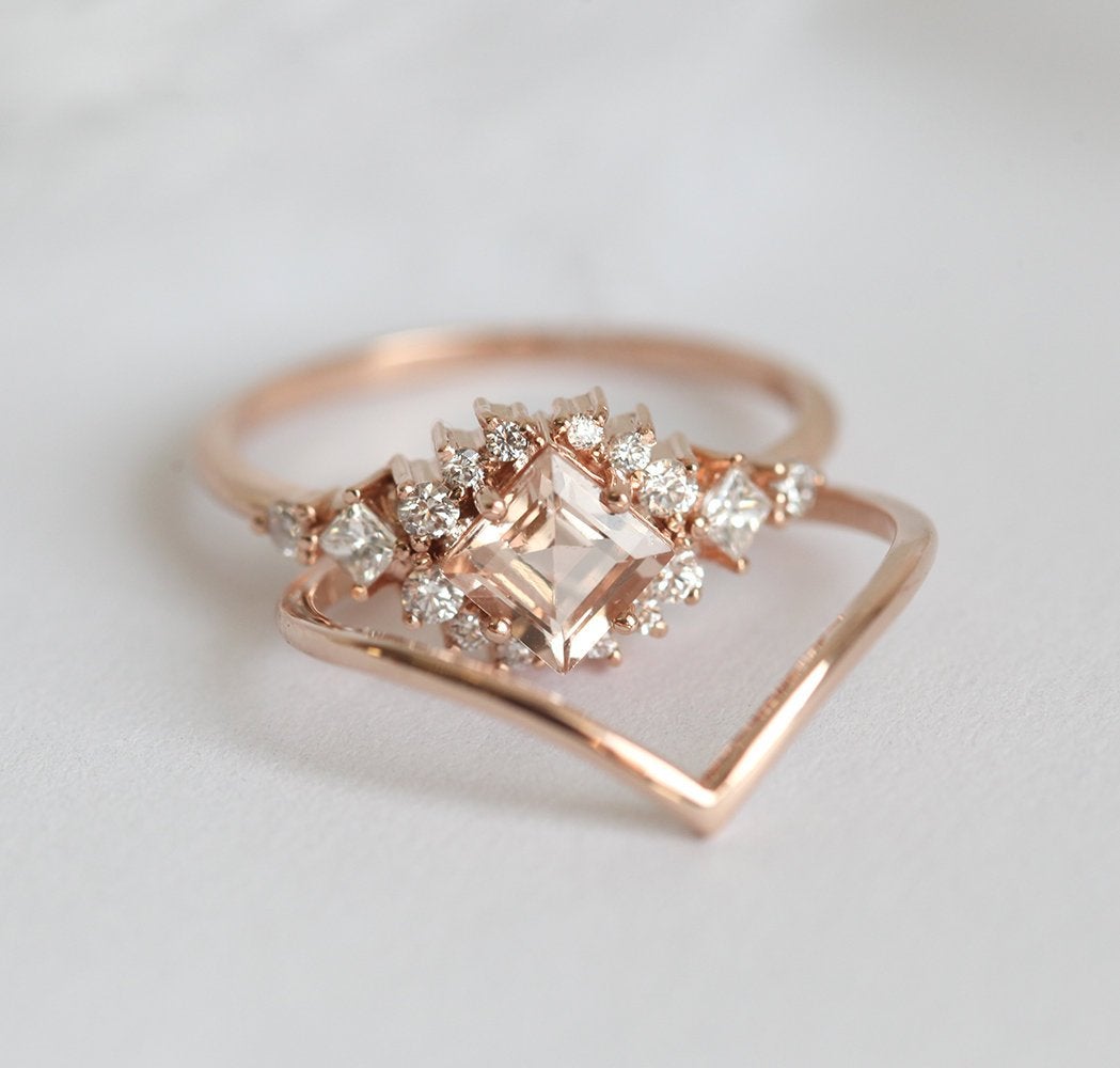 Pfirsich-Morganit-Diamant-Cluster-Ring