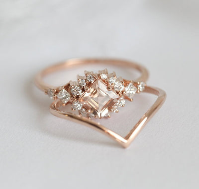 Pfirsich-Morganit-Diamant-Cluster-Ring