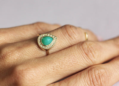 Chrysopras-Ring, Halo-Diamant-Ring-Capucinne