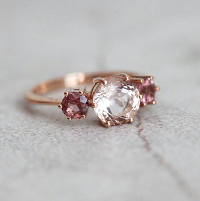 Rosa 3er-Set Morganit-Roségold-Ring