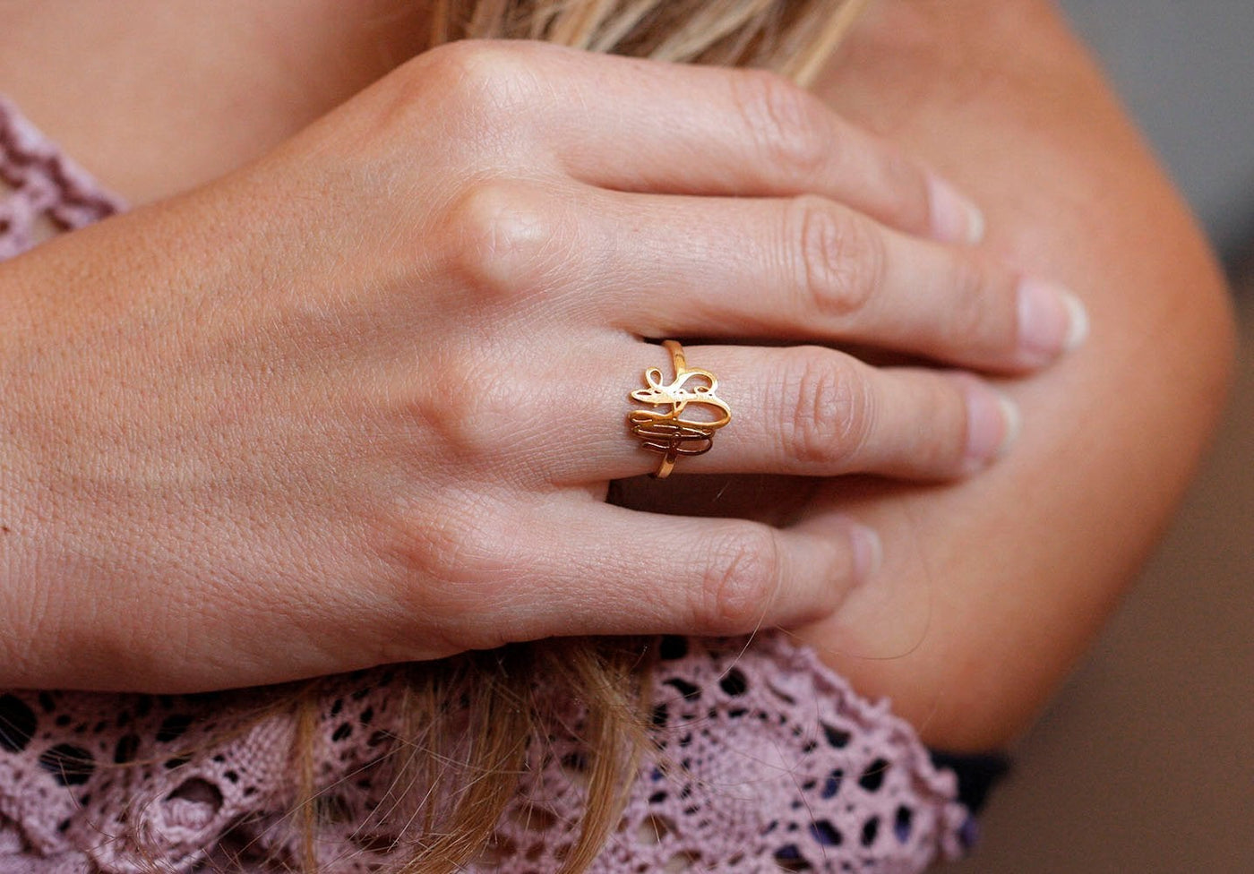 Gold-Monogramm-Ring, Gold-Anfangsringe-Capucinne