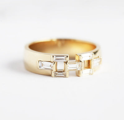 HERREN-DIAMANT-RING, EINZIGARTIGER HERREN-EHERING, UNISEX-DIAMANT-RING MIT BAGUETTE-DIAMANTEN-Capucinne