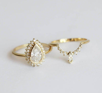 Ringset aus Moissanit und Diamant, Ringset aus 14 Karat Gold – Capucinne