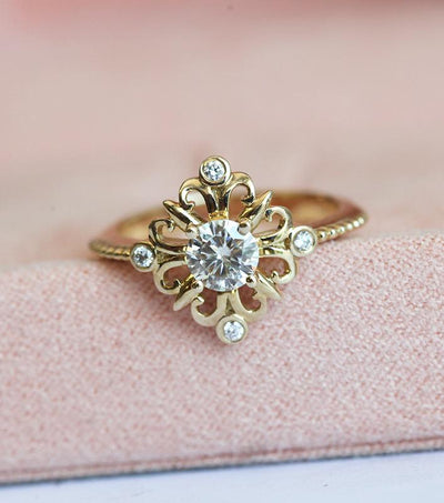 MOISSANIT-RING, GOLD-VERLOBUNGSRING-Capucinne