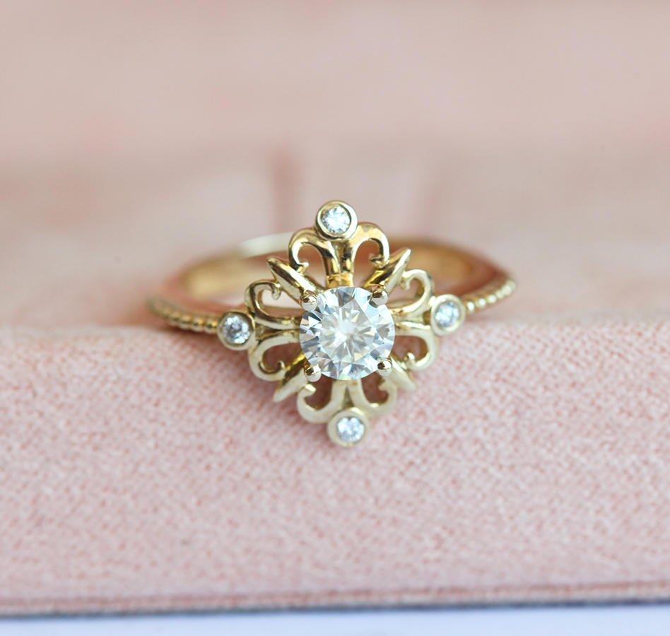 MOISSANIT-RING, GOLD-VERLOBUNGSRING-Capucinne