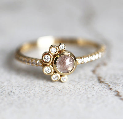 Oregon Sunstone Cluster-Ring mit Diamanten-Capucinne