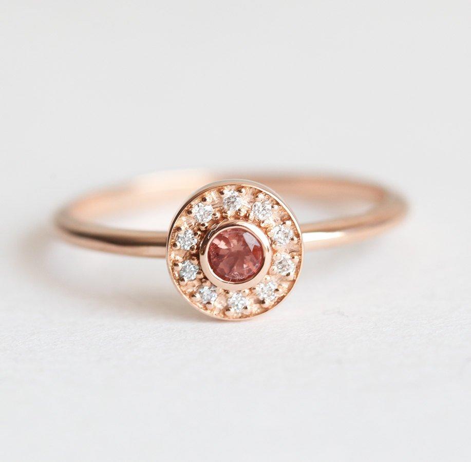 Sonnenstein-Halo-Diamant-Ring, Roségold-Sonnenring-Capucinne