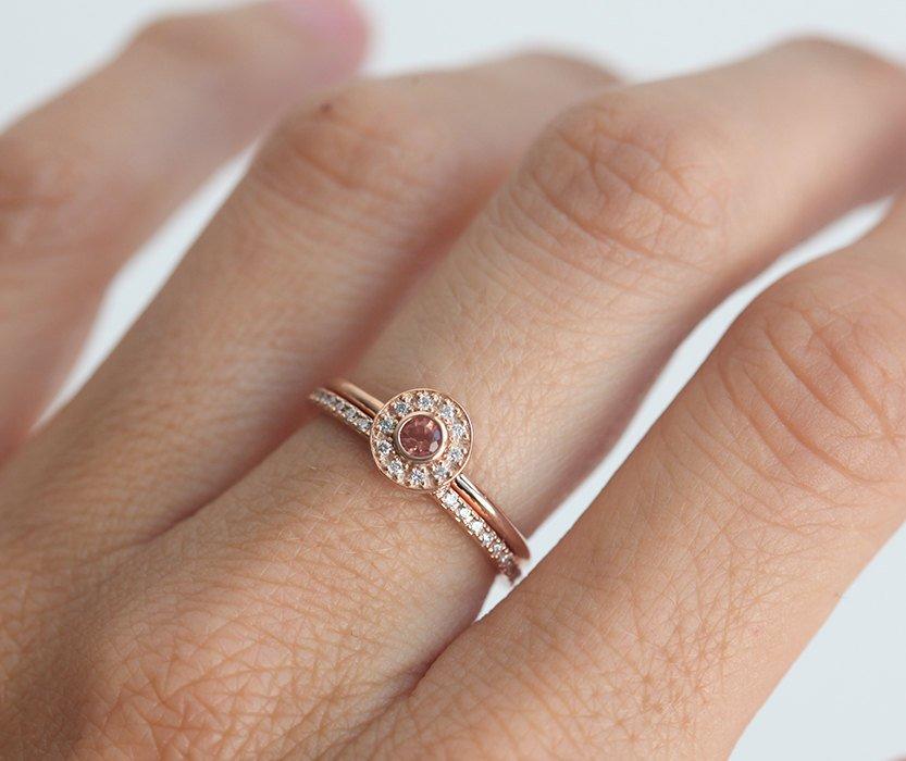 Sonnenstein-Halo-Diamant-Ring, Roségold-Sonnenring-Capucinne