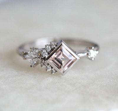 Pfirsichrosa Morganit-Diamant-Cluster-Ring