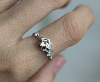 Pfirsichrosa Morganit-Diamant-Cluster-Ring