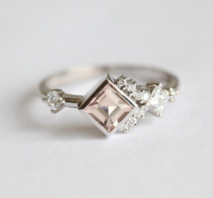 Pfirsichrosa Morganit-Diamant-Cluster-Ring