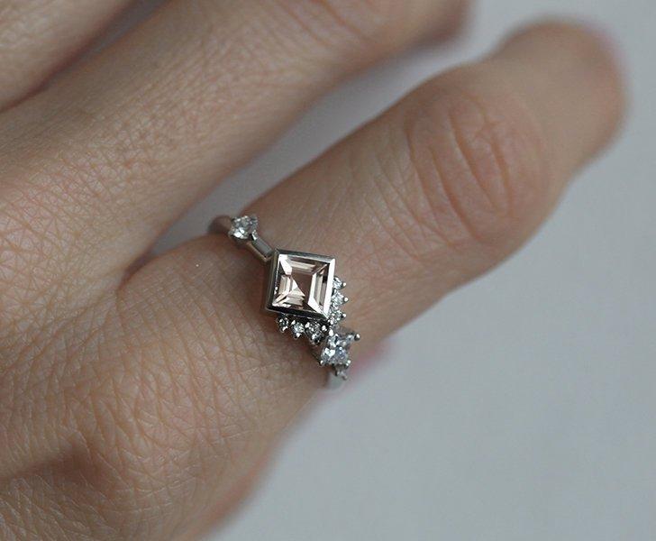 Pfirsichrosa Morganit-Diamant-Cluster-Ring