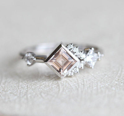 Pfirsichrosa Morganit-Diamant-Cluster-Ring